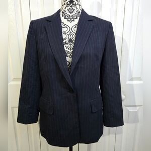 NWT Women's Talbots Navy Blue Pinstripe Blazer Suit Jacket Career Work Size 6